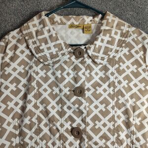 Oh Gussie Lattice Print Jacket Women XL Bell Sleeve Tan Off White Good